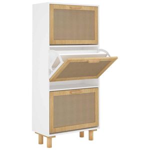 vidaXL Shoe Cabinet White 52x25x115 cm Engineered Wood&Natural Rattan