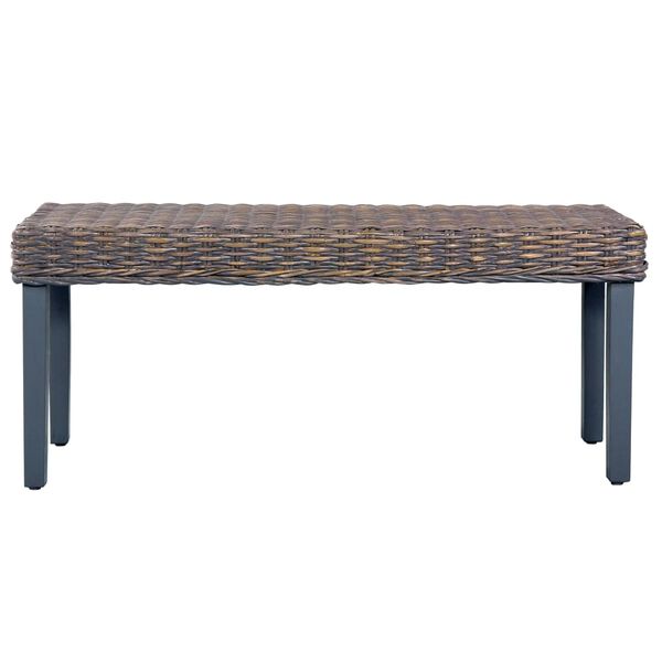 vidaXL Bench 110 cm Grey Natural Kubu Rattan and Solid Mahogany Wood