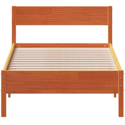 vidaXL Bed Frame with Headboard Wax Brown 75x190 cm Small Single Solid Wood Pine