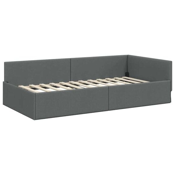 vidaXL Corner Bed Frame Dark Grey 100 cm x 200 cm Velvet