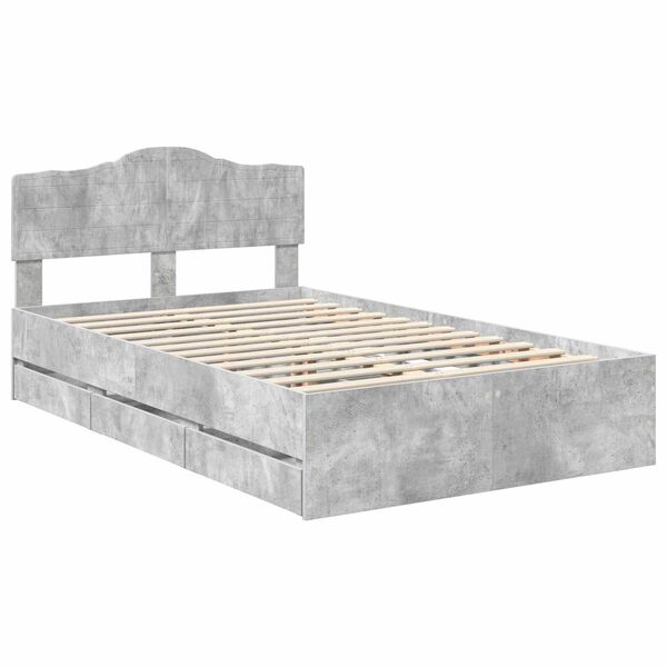 vidaXL Bed Frame with Drawer Concrete Grey 120 x 190 cm Engineer Wood