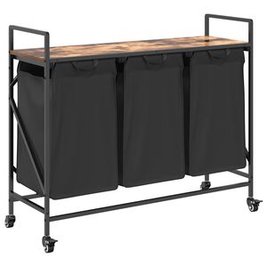 vidaXL Laundry Basket 3 Compartments with Wheels Smoked Oak