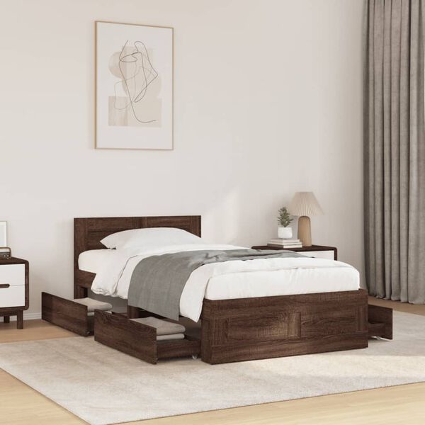 vidaXL Bed Frame with Headboard without Mattress Brown Oak 90x200 cm