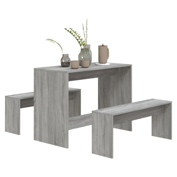 vidaXL 3 Piece Dining Set Grey Sonoma Engineered Wood