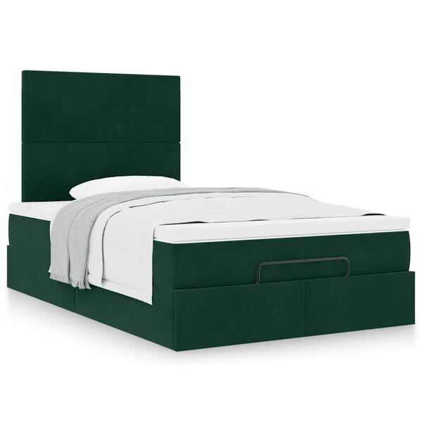 vidaXL Ottoman Bed with Mattresses Dark Green 120x200cm Velvet