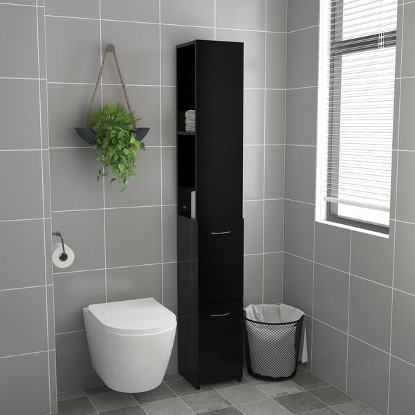 vidaXL Bathroom Cabinet Black 25x26.5x170 cm Engineered Wood