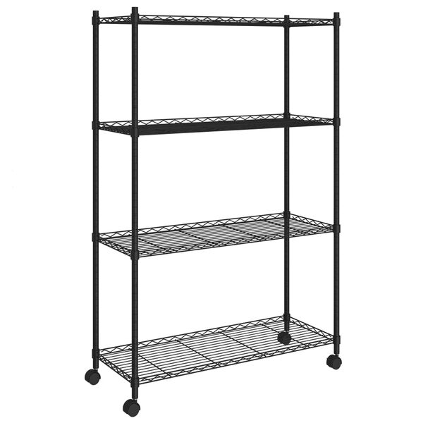 vidaXL 4-Tier Storage Shelf with Wheels 90x35x142 cm Black 200 kg