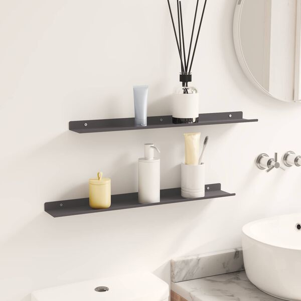 vidaXL Wall Shelf with Shelf 2 pcs Black 60 x 8.5 x 2.5 cm
