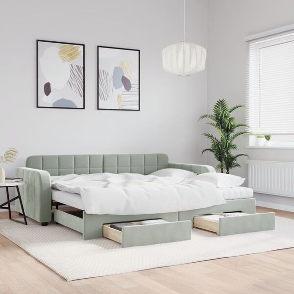 vidaXL Daybed with Trundle and Drawers Light Grey 90x190 cm Velvet