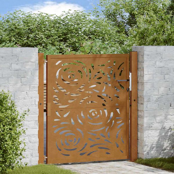 vidaXL Garden Gate 100x100 cm Weathering Steel Flame Design