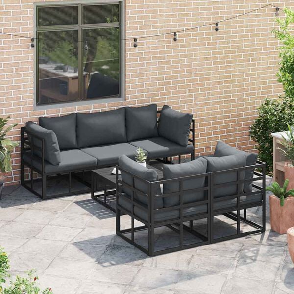 vidaXL Garden Sofa Set with Cushion 6 pcs Black Aluminium