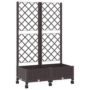 vidaXL Garden Planter with Trellis&Wheels Brown 80 x 40 x 131.5 cm PP