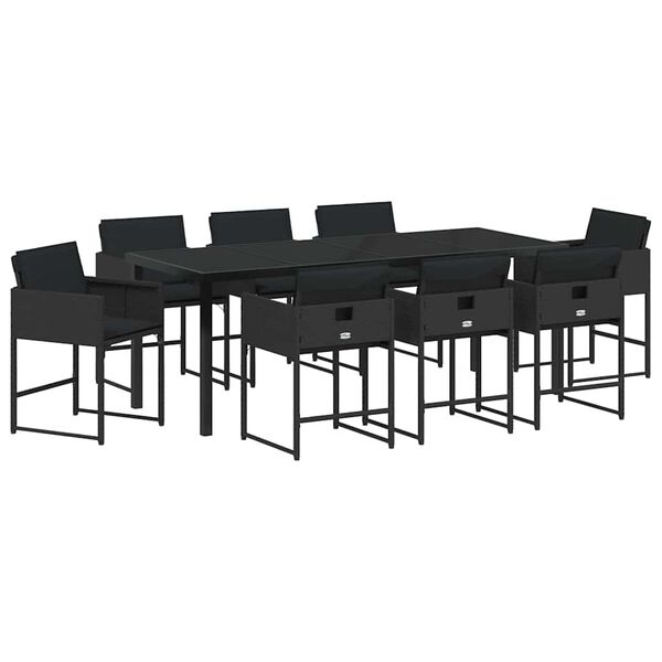 vidaXL Garden Dining Set 9 pcs Black Poly Rattan