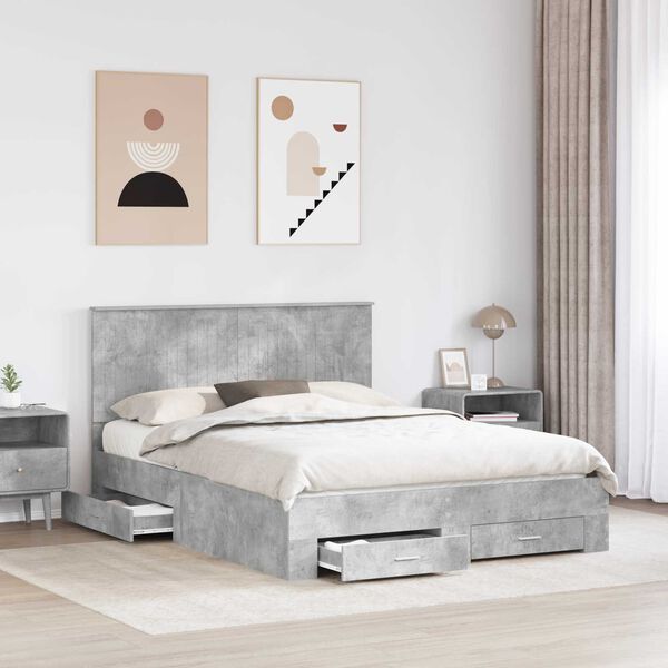 vidaXL Bed Frame Concrete Grey 150 x 200 cm Engineered Wood