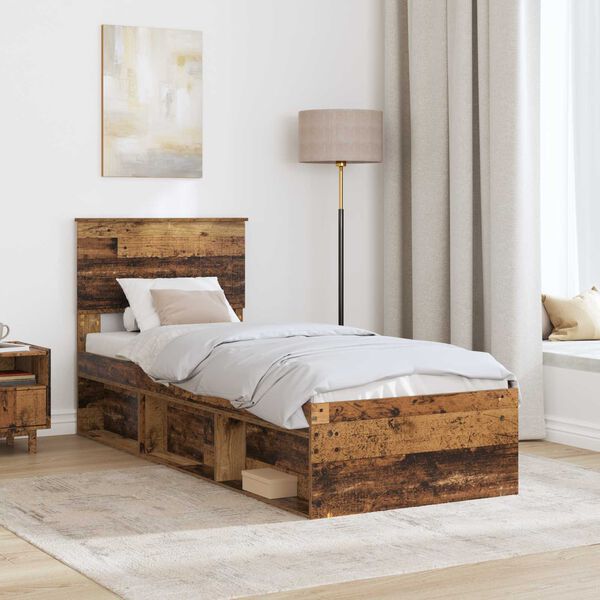 vidaXL Bed Frame with Headboard Old Wood 75 x 190 cm Solid Pine Wood