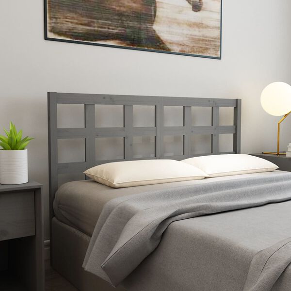 vidaXL Bed Headboard Grey 145.5x4x100 cm Solid Wood Pine