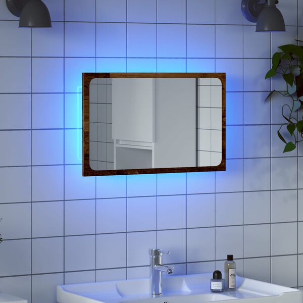 vidaXL Bathroom Mirror with LED Light Old Wood 60x8.5x38 cm