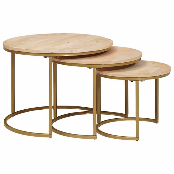 vidaXL Nesting Coffee Tables 3 pcs Brown Solid Mango Wood and Steel