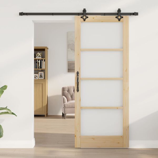 vidaXL Sliding Door ORKDAL Natural and Black 83 x 202 cm