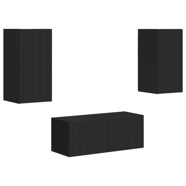 vidaXL TV Cabinet Set Wall-mounted 2 pcs Black Engineered Wood