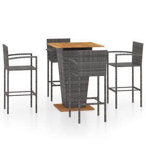 vidaXL Garden Bar Set | Grey | PE rattan, powder-coated steel, solid acacia wood