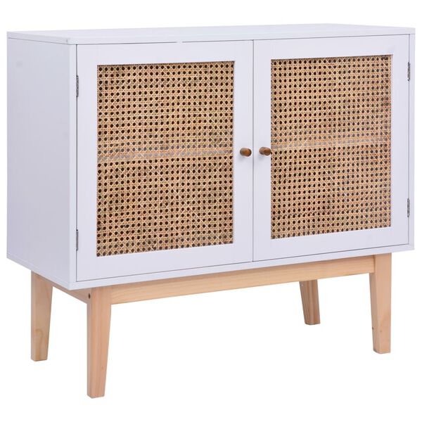 vidaXL Sideboard White 88.5x40x80 cm MDF and Rattan