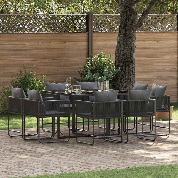vidaXL Garden Dining Set 9 pcs Black Steel