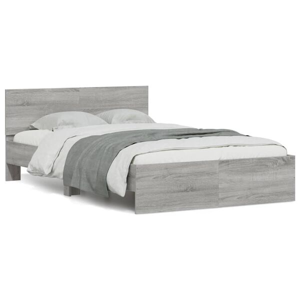 vidaXL Bed Frame with Headboard and LED Grey Sonoma 140x190 cm