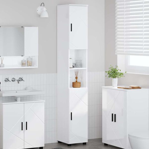 vidaXL Bathroom Cabinet with Storage High Gloss White 30 x 35 x 192 cm