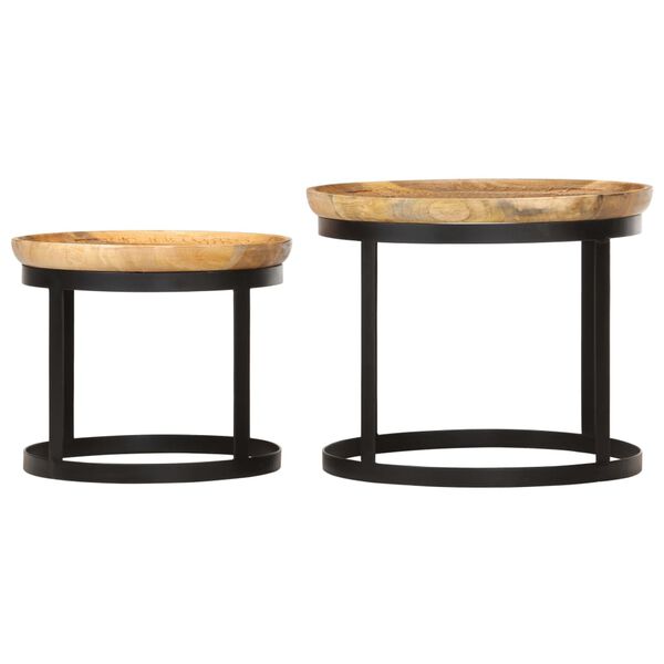 vidaXL Round Side Tables 2 pcs Solid Mango Wood and Steel