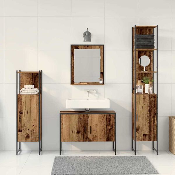 vidaXL Bathroom Furniture Set with Shelf 4 pcs Brown Engineered wood
