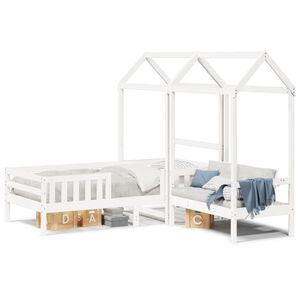 vidaXL Bed and Bench Set with Roof without Mattress White 100x200 cm