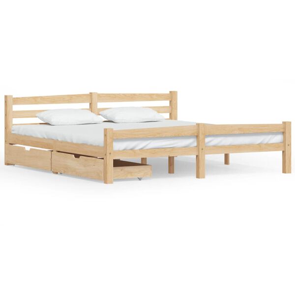 vidaXL Bed Frame without Mattress with 2 Drawers Solid Wood 180x200 cm Super King