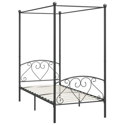 vidaXL Canopy Bed Frame Grey Metal 90x200 cm
