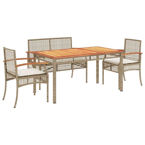 vidaXL 4 Piece Garden Dining Set with Cushions Beige Poly Rattan