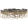 vidaXL 11 Piece Garden Dining Set with Cushions Mix Beige Poly Rattan