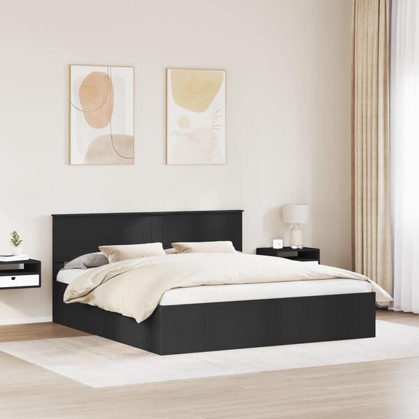 vidaXL Bed Frame with Headboard Black 200 x 200 cm Engineered Wood