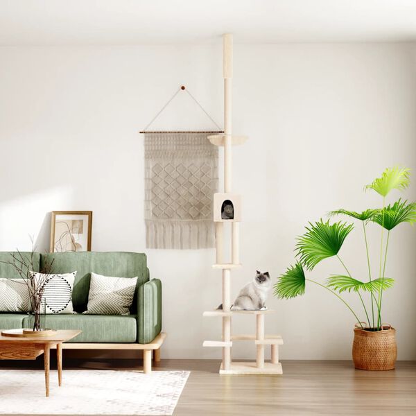 vidaXL Floor to Ceiling Cat Tree Cream 268.5-294.5 cm