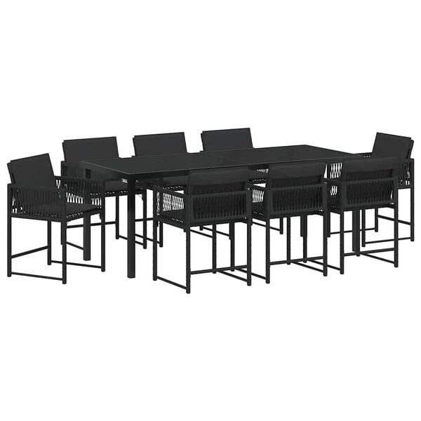 vidaXL Garden Dining Set 9 pcs Black Poly Rattan