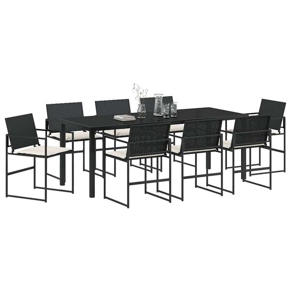 vidaXL Garden Dining Set 9 pcs Black Powder-Coated Steel