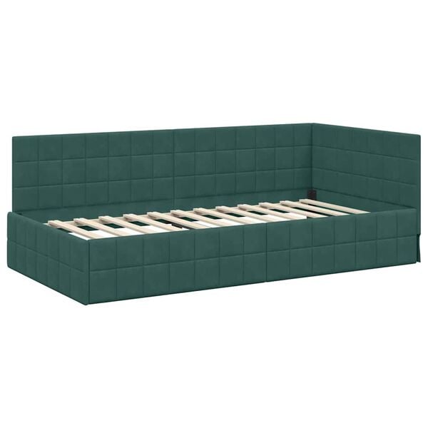 vidaXL Corner Bed Frame with Headboard Dark green 90 x 190 cm Velvet