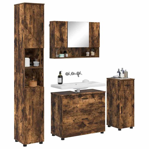 vidaXL Bathroom Furniture Set with Drawer with Shelf 4 pcs Smoked Oak