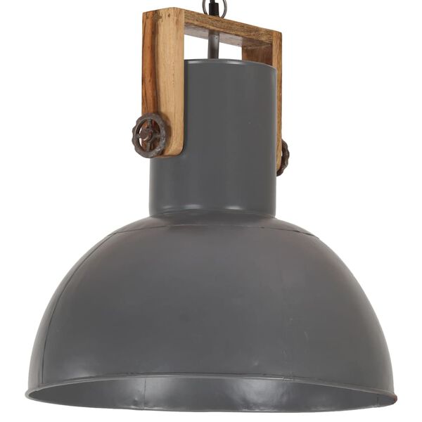 vidaXL Industrial Hanging Lamp 25 W Grey Round Mango Wood 42 cm E27