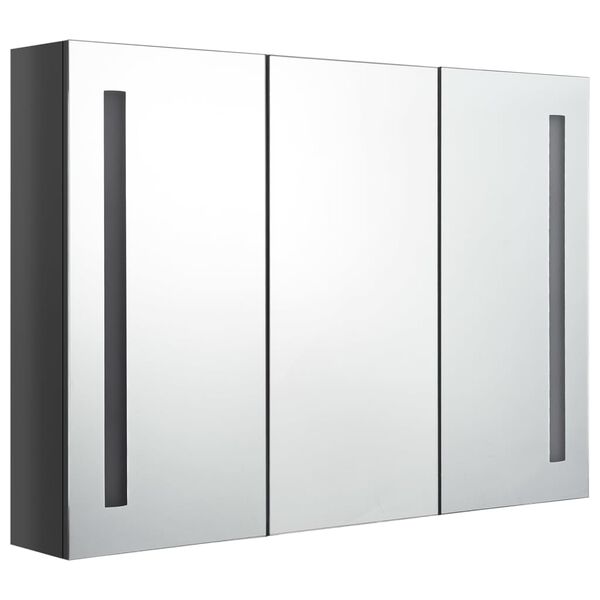 vidaXL LED Bathroom Mirror Cabinet 89x14x62 cm Shining Grey