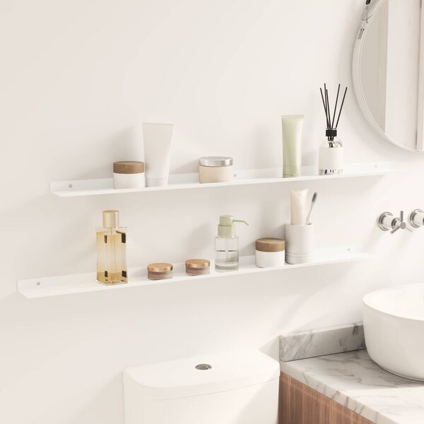 vidaXL Floating Shelf Wall-mounted 2 pcs White 100 x 9 x 2.5 cm Steel