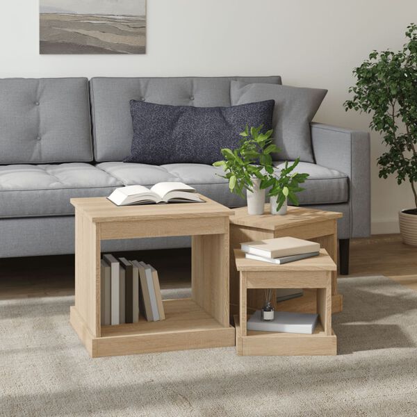 vidaXL Coffee Tables 3 pcs Sonoma Oak Engineered Wood