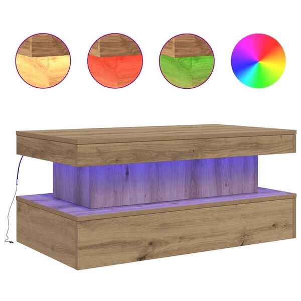 vidaXL Coffee Table with LED Lights Artisian Oak 90x50x40 cm