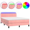 vidaXL Box Spring Bed with Mattress&LED Pink 140x190cm Velvet