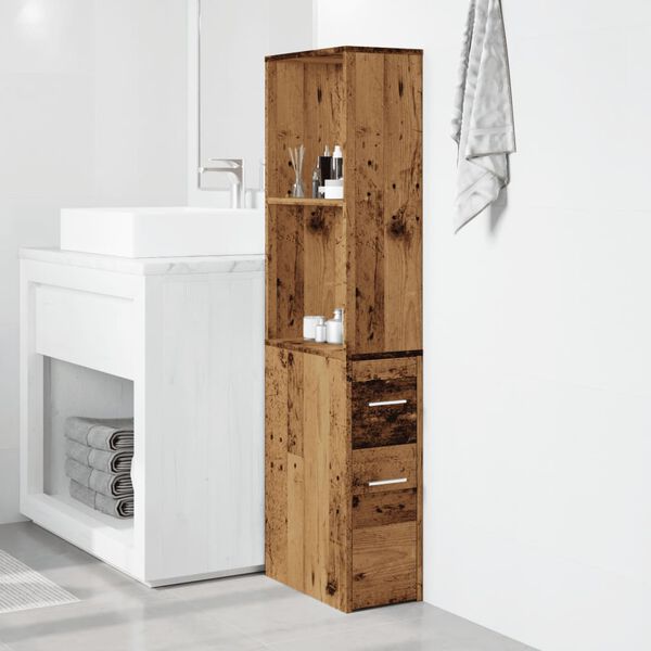 vidaXL Narrow Bathroom Cupboard with Wheels Old Wood Engineered Wood