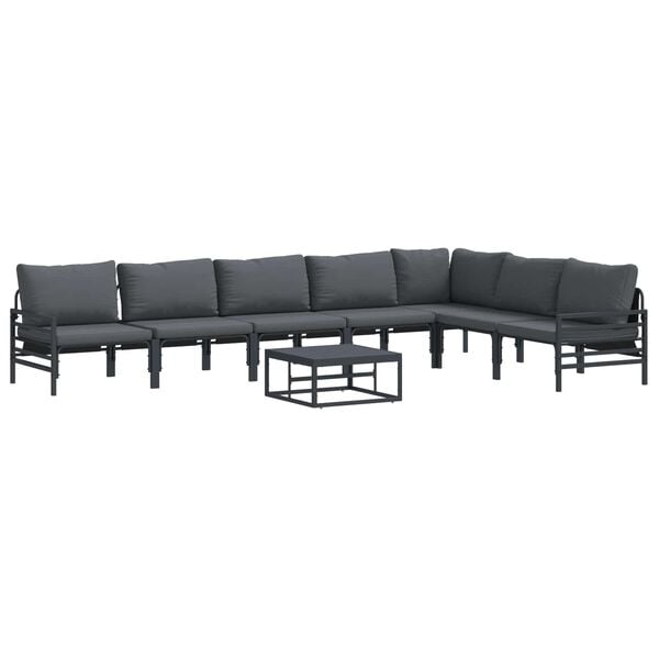 vidaXL Garden Sofa Set with Cushion 8 pcs Black Steel